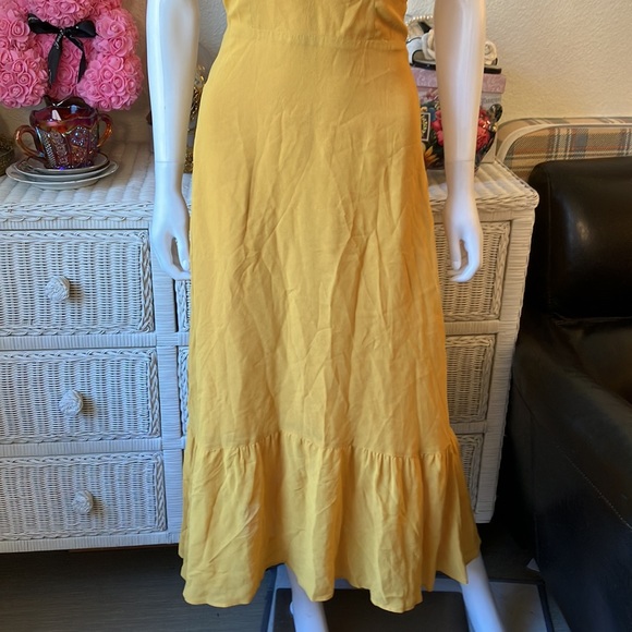 Reformation Nikita ruffled midi dress w/bow tie straps in mustard color size 2 - Picture 7 of 12